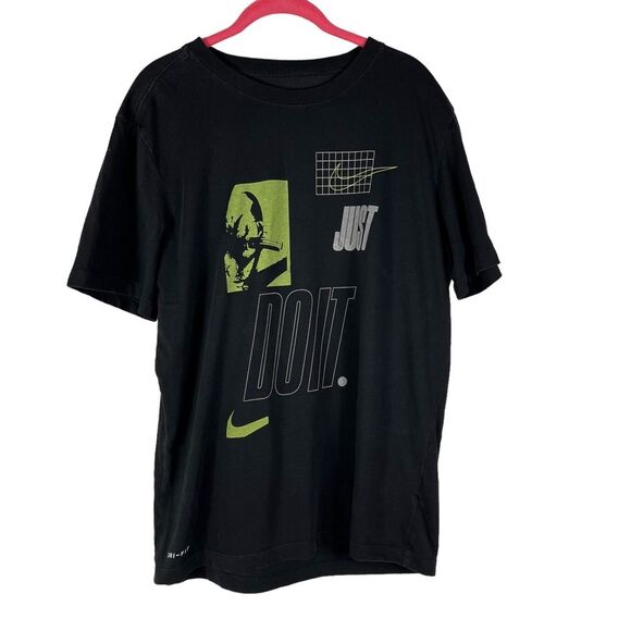 Nike Just Do It Black Green Dri Fit T-Shirt Medium - Picture 1 of 7